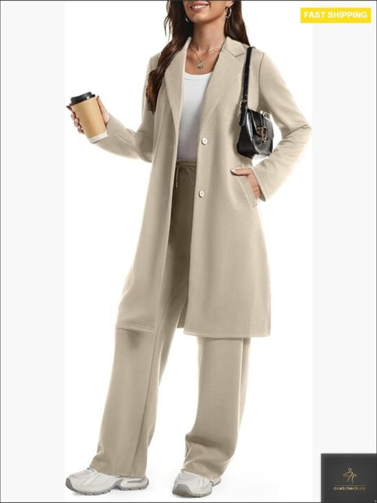 Pants - Wide Leg Pants Suit 2 Piece Set Cardigan Pea Coat Lounge Outfits Travel Wear